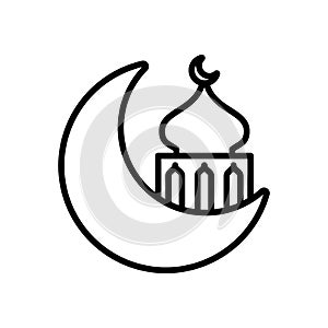 Eid mubarak mosque cupule in moon line style icon