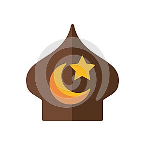 Eid mubarak mosque cupule with moon and star flat style icon