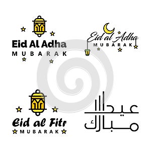 Eid Mubarak Pack Of 4 Islamic Designs With Arabic Calligraphy And Ornament Isolated On White Background. Eid Mubarak of Arabic