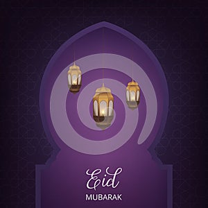 Eid Mubarak. Ramadan Islamic design background. Arabian pattern, lanterns and typography