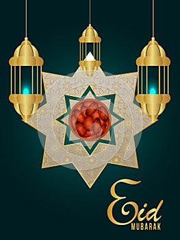 Eid mubarak realistic vector illustration on creative pattern background