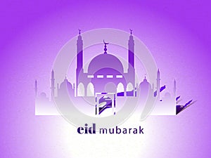 Eid Mubarak Text on Mosque Silhouette Background For Muslim Community Greeting