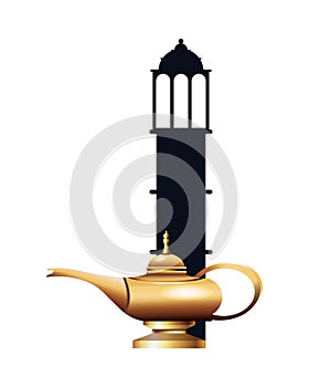 Eid mubarak towers with lantern teapot