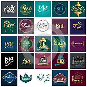 Eid mubark and ramadan kareem logo set. vector illustration designPrint