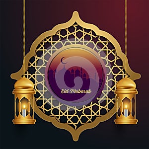 eid mubarok greeting card with islamic ornament vector illustration