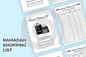 Eid shopping and budget tracker logbook interior vector. Ramadan shopping planner notebook template with a checklist. Muslim