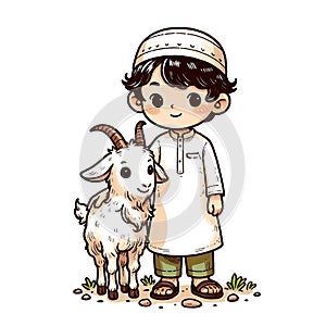 Eid ul adha vector illustration, a boy with a goat to be sacrificed,image is generated with the use of an AI