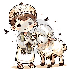 Eid ul adha vector illustration, a boy with a goat to be sacrificed,image is generated with the use of an AI