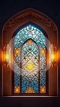 Eid ul Fitr background Islamic lantern, mosque, window concept photo