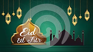 Eid ul Fitr and Eid ul Adha lantern, mosque silhouette background photo