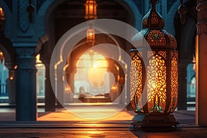 Eidul Fitr background Islamic lantern, mosque, window concept