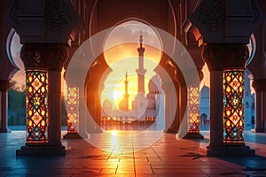 Eidul Fitr background Islamic lantern, mosque, window concept