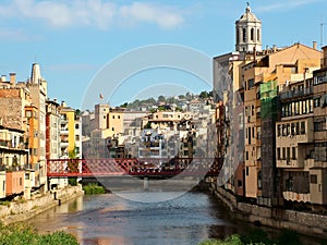 The Eiffel Bridge across the Onyar River in Girona, Spain