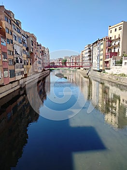 The Eiffel bridge over the Onyar River in Girona, Spain