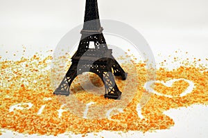 Eiffel i am in love miniature with breadcrumbs on a white background