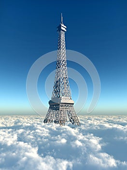 Eiffel tower above the clouds