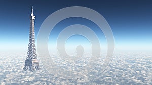 Eiffel Tower above the clouds
