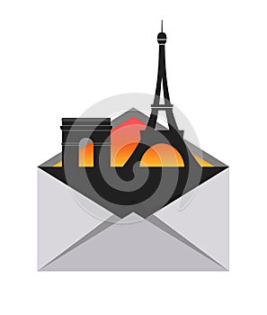 Eiffel Tower and Arc de Triomphe in envelope