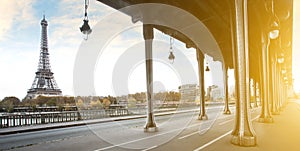 Eiffel tower and Bir Hakeim bridge in Paris, France