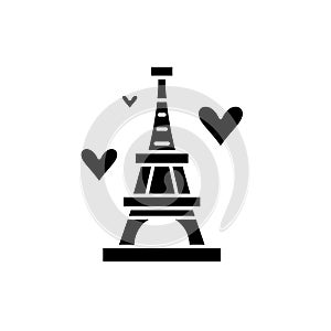 Eiffel tower black icon, vector sign on isolated background. Eiffel tower concept symbol, illustration