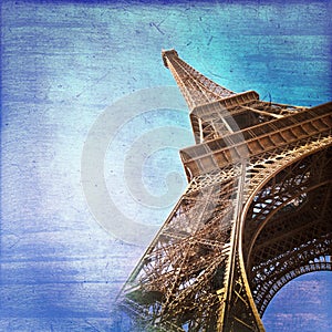 Eiffel tower on blue background vintage style, Paris