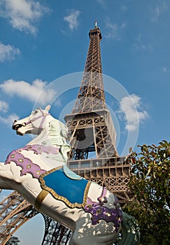 The Eiffel Tower and carrousel horse.