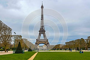 Eiffel Tower on Champ de Mars in Paris France