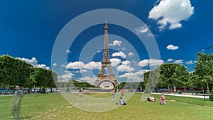 Eiffel Tower on Champs de Mars in Paris , France