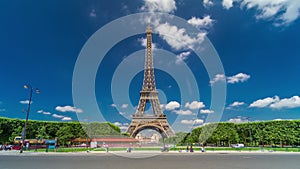 Eiffel Tower on Champs de Mars in Paris timelapse hyperlapse, France