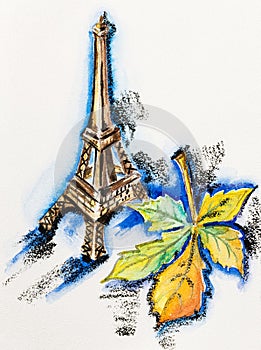 Eiffel Tower with chestnut leaf photo