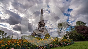 Eiffel tower clouds and flowers