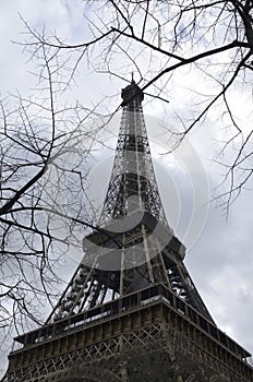 The Eiffel tower on a cloudy day