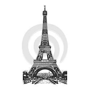 Eiffel Tower engraving sketch raster illustration