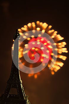 Eiffel tower and fireworks.