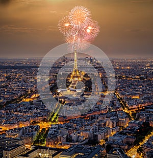 Eiffel tower with fireworks, celebrations of the New Year in Paris, France