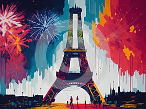 The Eiffel Tower and fireworks in Paris.