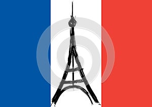 Eiffel tower on flag france background. Vector illustration. EPS 10