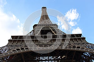 Eiffel Tower, going from down to up, in Paris, France