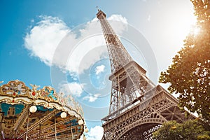 Eiffel tower and heart shape in clouds