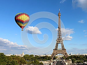 Eiffel Tower with Hot Air Balloon
