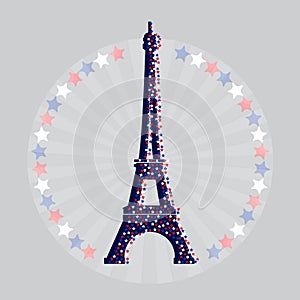 Eiffel tower icon with stars. Vector illustration.