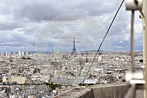 Eiffel Tower and Invalides dome from Notre Dame. Paris, France.