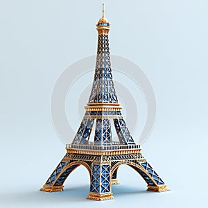 Eiffel Tower isolate 3D model. Eiffel Tower in Paris illustration art print.