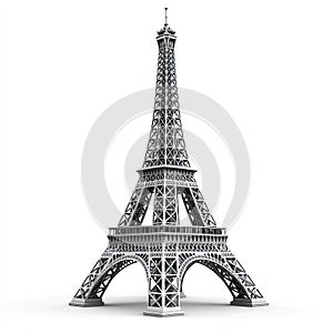 Eiffel Tower isolate 3D model. Eiffel Tower in Paris illustration art print.