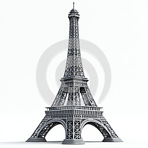 Eiffel Tower isolate 3D model. Eiffel Tower in Paris illustration art print.