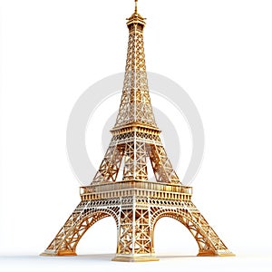 Eiffel Tower isolate 3D model. Eiffel Tower in Paris illustration art print.