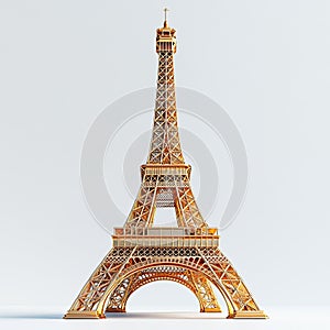 Eiffel Tower isolate 3D model. Eiffel Tower in Paris illustration art print.