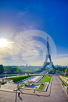 Eiffel Tower from the Jardins du Trocadero in Paris, France