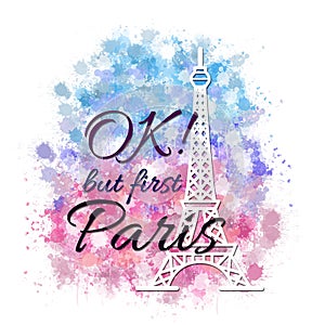 Eiffel tower landmark Paris quotes watercolor doodle