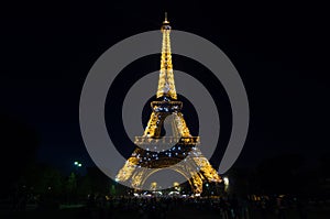 Eiffel Tower Light Performance Show in dusk. Paris, France.